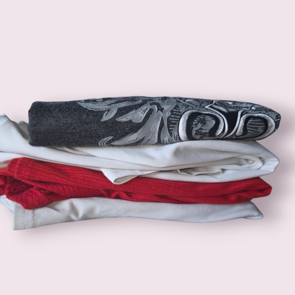 Chic Graphic and Solid T-Shirt Bundle Of 4